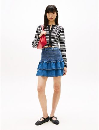 Tommy Hilfiger Womens Tommy Jeans Tiered Chambray Mini Skirt - Blue - M