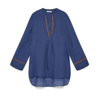 Maliparmi Maliparmi - Lichte Ramie Kaftan - Dames - Blouses & Shirts - Blauw - Maat: L