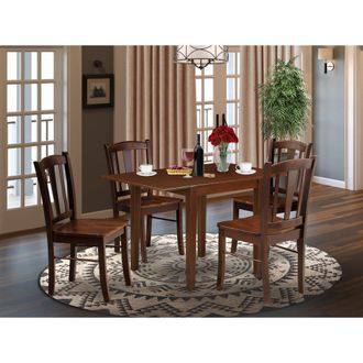 East West Furniture NDDL5-MAH-W - 5-Piece Kitchen Dining Room Set- 4 Mid Century Chair with Wooden Seat and Slatted Chair Back - Dropleafs Rectangular Table - Mahogany Fi
