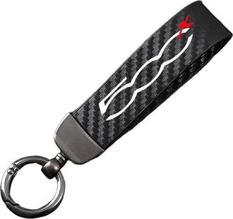 Generic Carbon Fiber Leather Car Keychain for fob Fiat 500X, Keyring 360&deg;Rotatable Swivel Anti-Lost D-Ring,Black-12.5cm