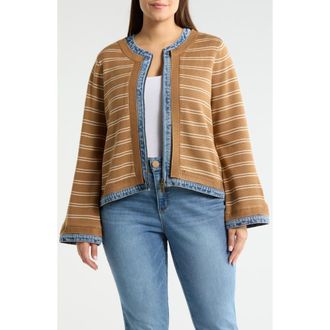 Wit & Wisdom Mixed Media Denim Trim Jacket in Caramel Latte/Ivory at Nordstrom, Size 1X