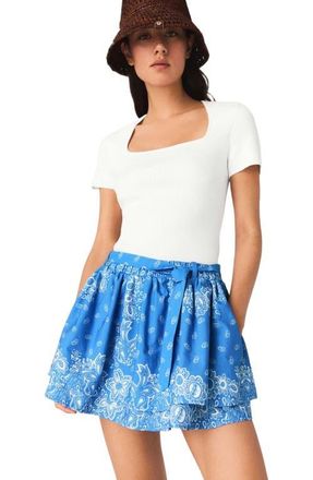 Maje Printed ruffled skirt in Sky Blue Bandana Print at Nordstrom, Size 36 Eu