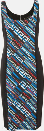 Versace Black & Printed Crepe Sleeveless Sheath Dress