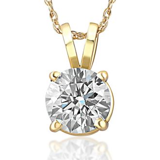 Pompeii3 75ct Round Cut Diamond Solitaire Pendant Necklace in 14k White or Yellow Gold