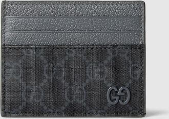 Gucci Grey Trim GG Card Case, Black, GG Canvas