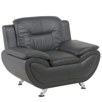 Beliani Sill&oacute;n Tapizado En Piel Sint&eacute;tica Gris Con Coj&iacute;n Reposabrazos Patas Modernas De Metal Plateado Leira