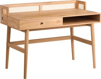 Beliani Escritorio Para Oficina De Estilo Escandinavo Con Caj&oacute;n Adornos De Trenza Vienesa Mdf 120 X 60 Cm Patas De Pino Marr&oacute;n Claro Noven