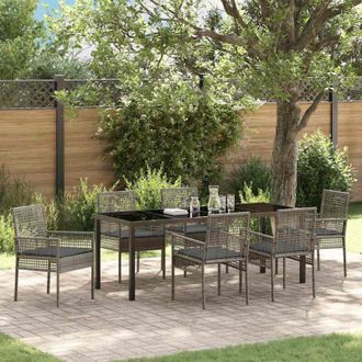 vidaXL Conjunto De Comedor De Jard&iacute;n 7 Pcs Gris Rat&aacute;n Sint&eacute;tico Vidaxl