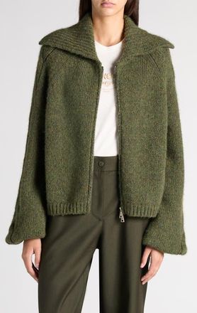Moncler Alpaca Blend Zip Cardigan in Green at Nordstrom, Size Medium