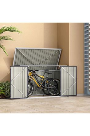 Living and Home 3x7 ft Black Lockable Metal Bicycle & Trash Storage Shed - with Sloped Roof & Dual Vents, Weather-Resistant