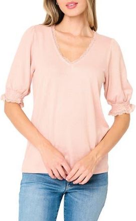 Gibsonlook Lace Detail V-Neck Knit Top in Pink Smoke at Nordstrom Rack, Size Xx-Small