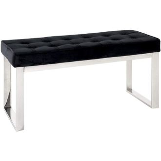 M&S Collection HAKU M&ouml;bel Panca acciaio inox, nero, Acciaio inossidabile, tessuto di velluto - Dim. L 100 cm x A 48 cm x P 41 cm, Stile Art Deco