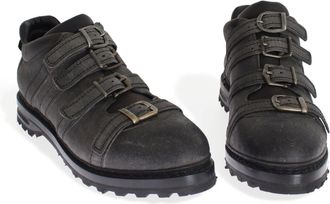Dolce & Gabbana Mens Gray Leather Ankle Strap Shoes Boots Antilope Skin
