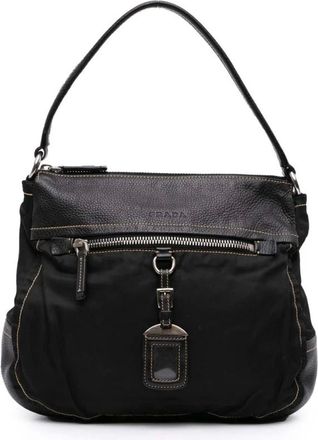 Prada Pre-owned Handbags, female, Black, Size: ONE SIZE Pre-owned Stylish Leather Trim Handbag