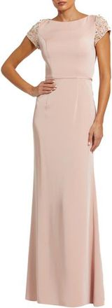 Mac Duggal Beaded Cap Sleeve Column Evening Gown in Rose at Nordstrom, Size 12