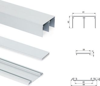 Emuca Kit De Herrajes Para Armario De 2 Puertas Correderas Y Cierre Suave Placard 81, Perfil Sharp, Espesor 16mm, Tableros No Incluidos, Anodizado Mate - Em