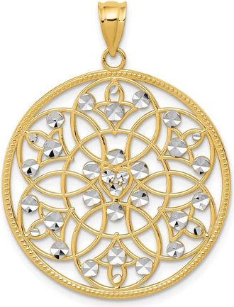 Diamond2Deal 14k Yellow Gold Rhodium Diamond-cut Circle Pendant
