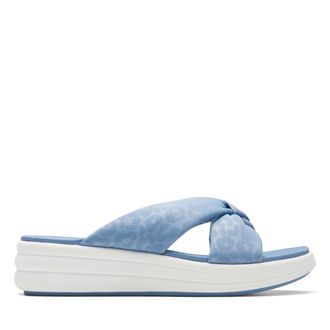 Clarks Womens Drift Ave Wedge Sandal, Denim Blue Textile, 8 Wide