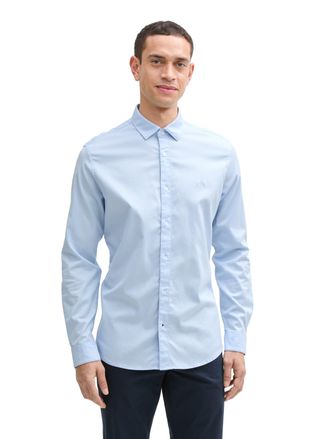 Tom Tailor Langarmhemd TOM TAILOR, Herren, Gr. XXL, N-Gr, blau (light metal blau), Obermaterial: 97% Baumwolle, 3% Elasthan, unifarben, tailliert taillenbedeckt,