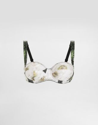 Dolce & Gabbana Sequin-embroidered Satin Balconette Bra With Gardenia Print - Woman Print 1b