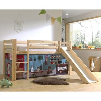 M&S Collection Cama De Media Altura 90x200 Con Tobog&aacute;n, Somier Y Funda Pet Shop Vipack Pino Madera