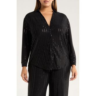 Anne Klein Sequin Embellished Tunic in Anne Black at Nordstrom, Size 2X