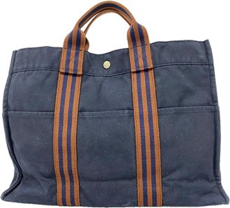Herm&egrave;s Navy Canvas Tote Bag (Pre-Owned)