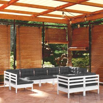 vidaXL Muebles De Jard&iacute;n 9 Pzas Y Cojines Blanco Madera Maciza De Pino Vidaxl