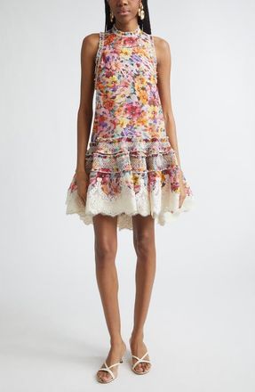Zimmermann Luna Shirred Silk & Linen Organza Lantern Dress in Multi Floral at Nordstrom, Size 3