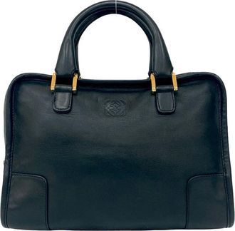 Loewe Black Leather Boston Bag Handbag Tote Bag (Pre-Owned)