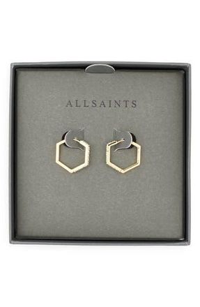 AllSaints Crystal Hexagonal Hoop Earrings in Gold at Nordstrom Rack