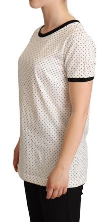 Dolce & Gabbana Womens White Dotted Crewneck Cotton T-Shirt