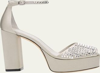 Stuart Weitzman 110mm Sabrina Embellished Satin Platform Sandals