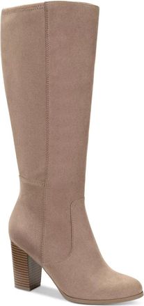 Style & Co. Style & Co Addyy Boots Womens Taupe Faux Suede Block Heel Knee High ZOGG1909