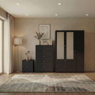 Home Discount Vida Designs Altino 3Pc Bedroom Set(2Dr Bedside, 5Dr Chest, Wardrobe) in Black