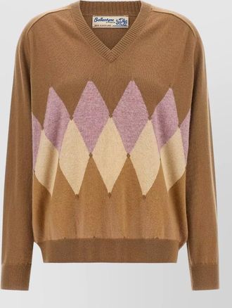 Ballantyne cashmere ribbed v-neck diamond sweater