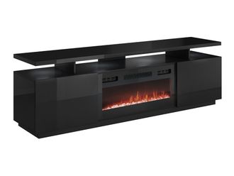 Mirjan24 Mobilier1 - Mueble Tv Charlotte 151, Negro + Negro Brillante, N&uacute;mero De Puertas: 0, N&uacute;mero De Cajones: 0, 180x56x40cm, Led