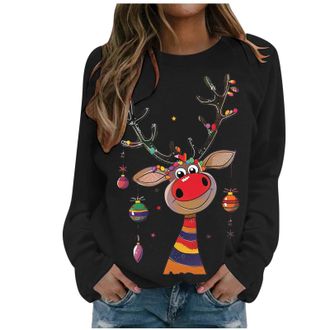 Generic Christmas Sweatshirt For Women Ladies Christmas Jumpers Cute Reindeer Print Sweatshirt Loose Funny Xmas Jumpers Long Sleeve Crewneck Shirt Ladies Fash