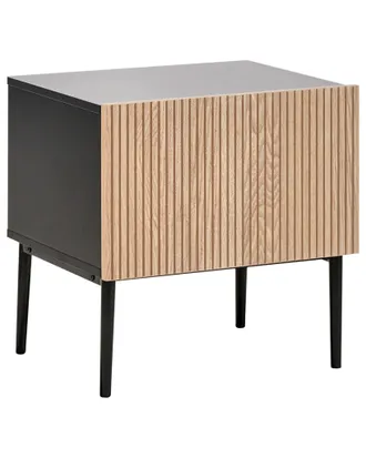 Beliani Comodino Moderno Mdf A Coste In Legno Di Frassino Naturale Comodino Camera Da Letto 1 Cassetto Nero Blythe