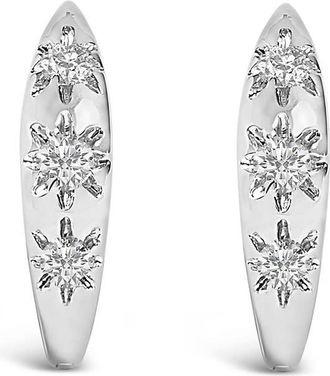 House of Brilliance 10K White Gold 1/5 Cttw Lab Grown Diamond Three Stone Huggie Hoop Earrings