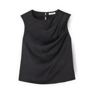 Motivi Tops, Dames, Zwart, XS, Satijn, Satijnen top met asymmetrische draperie