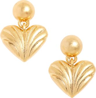 Madewell Carved Heart Drop Stud Earrings in Vintage Gold at Nordstrom