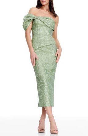Dress The Population Cyprus Metallic Floral Jacquard Sheath Dress in Sage at Nordstrom, Size Xx-Small