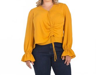 Standards & Practices Long Sleeve Curvy Fit Surplice Wrap Blouse - Plus Size In Orange
