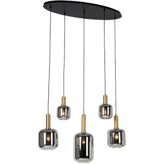 QAZQA Lampada a sospensione zuzanna - Design - Vetro,Acciaio - Oro - Sfera/Ovale E27 Max. 5 x 7 Watt - Qazqa