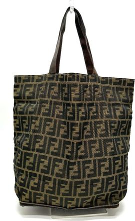 Fendi Zucca Brown Leather Canvas Eco-Bag Handbag Tote Bag (Pre-Owned)