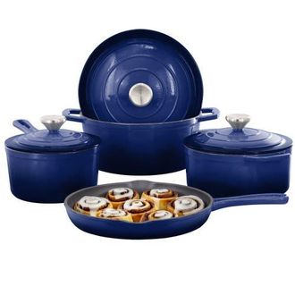 MegaChef 7 Piece Enameled Cast Iron Cookware Set in Blue at Nordstrom