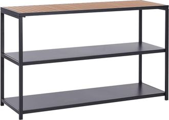 Beliani Estanter&iacute;a De Acero Isla De Cocina De Jard&iacute;n Base De Acero Encimera De Madera Pl&aacute;stica 150x50x90 Cm Negro Madera Clara Avetrana