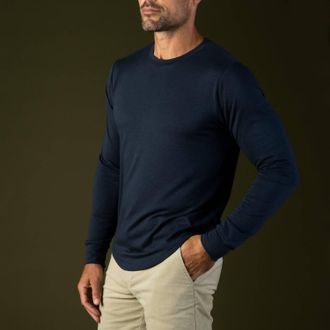 Laird Apparel Quattro Cotton Blend Long Sleeve Top In Navy