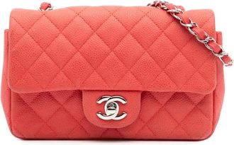 Chanel Borsa a tracolla Classic mini rettangolare in pelle Caviar con battente 2012-2013 - Arancione